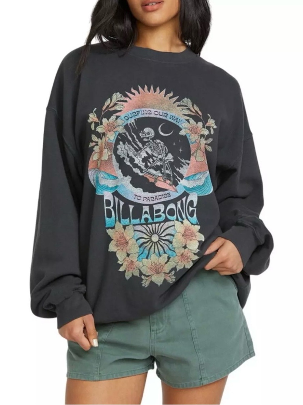 Women's Billabong Ride In Oversized Graphic Crewneck Sweatshirt